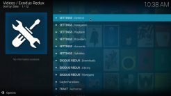 Exodus Redux Kodi Addon Settings Menu