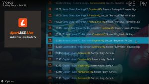 Sport365 Kodi Addon Overview Streams
