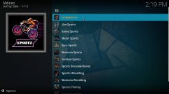 Sportz Kodi Addon Main Menu