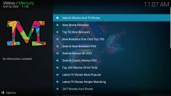 Mercury Kodi Addon Main Menu