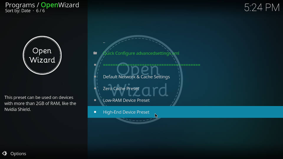 Fix Kodi Buffering with the Open Wizard Kodi Addon - Step 5