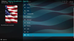 Alpha Quadrant Kodi Addon Sports Channels By Country Section