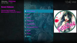Fanime Kodi Addon Main Menu