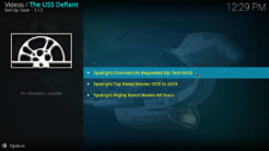 USS Defiant Kodi Addon Spot Light Movies Section
