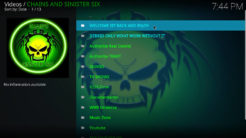 Chains and Sinister Six Kodi Addon Main Menu