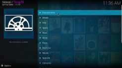 TempTV Kodi Addon Main Menu