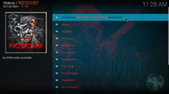Ricochet Kodi Addon Main Menu