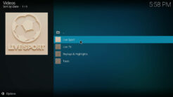 ApeX Sports Kodi Addon Main Menu