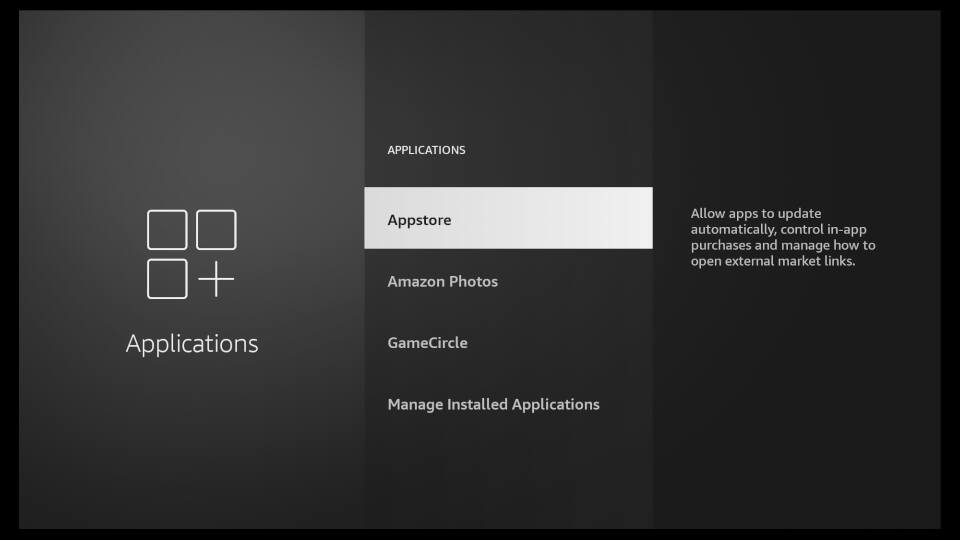 Fire TV Settings - Amazon Appstore Settings 2