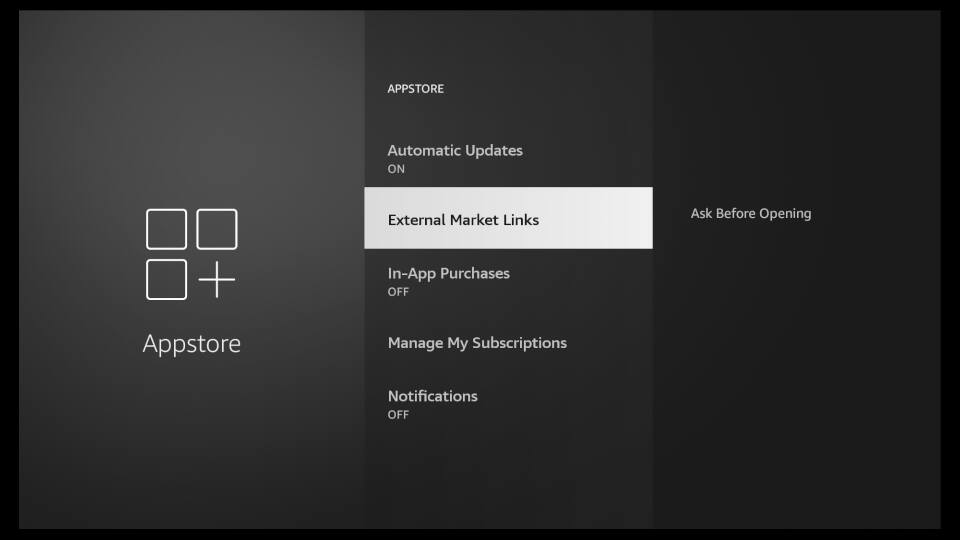 Fire TV Settings - Amazon Appstore Settings 3