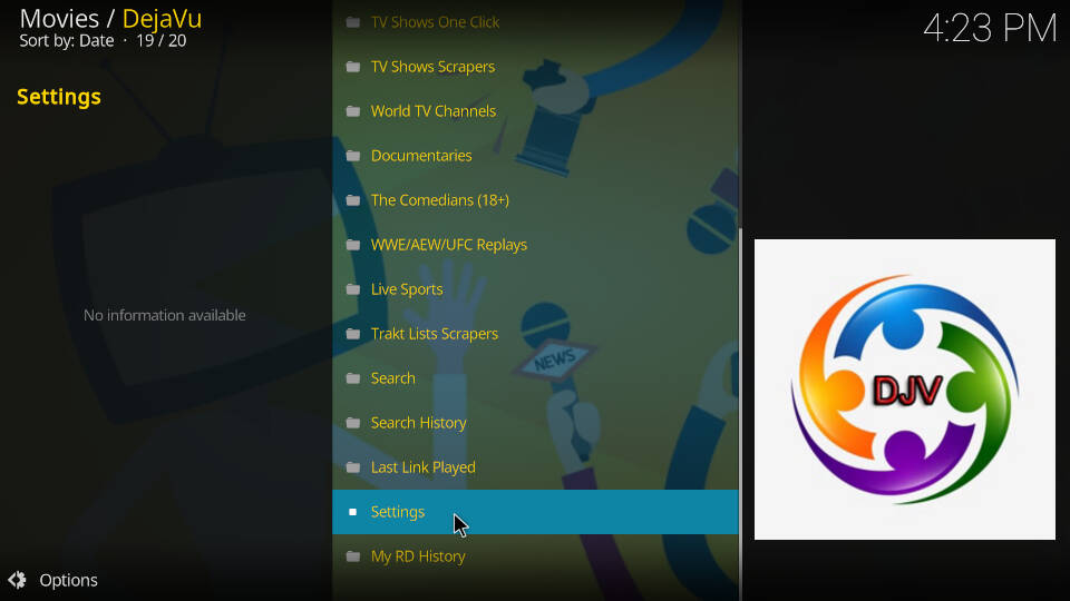 DejaVu Kodi Addon Settings
