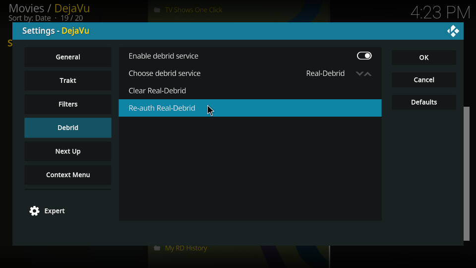 DejaVu Kodi Addon Enable Real Debrid