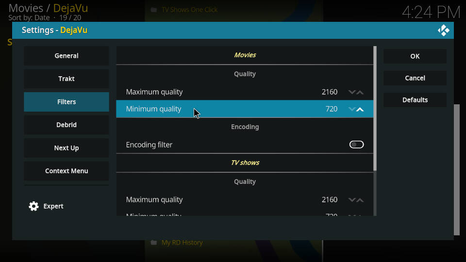 DejaVu Kodi Addon Minimum Quality