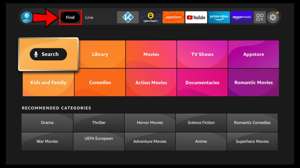 How to install Downloader App on Fire TV - Step 1