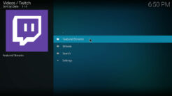 Twitch Kodi Addon Main Menu