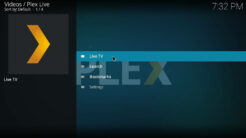 Plex Live Kodi Addon Main Menu