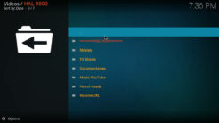 HAL 9000 Kodi Addon Main Menu