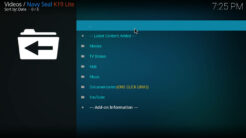 Navy Seal K19 Lite Kodi Addon Main Menu