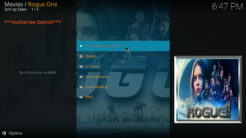 Rogue One Kodi Addon Main Menu