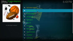Project Mayhem Kodi Addon Main Menu