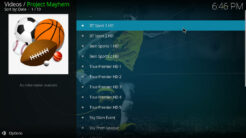 Project Mayhem Kodi Addon Football Channels Section