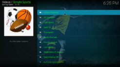 Simple Sports Kodi Addon Main Menu