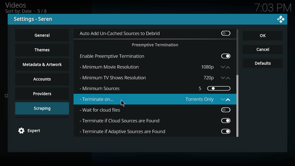 Seren Kodi Addon Best Settings Step 8