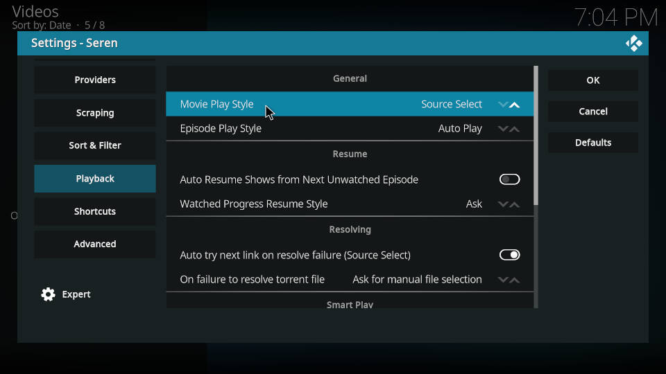 Seren Kodi Addon Best Settings Step 9