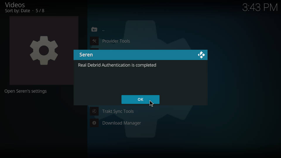 How to connect your Real Debrid account to Seren - Step 6
