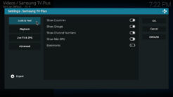 Samsung TV Plus Kodi Addon Settings Section