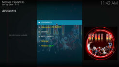 Sport HD Kodi Addon Main Menu