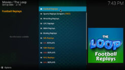 The Loop Kodi Addon Replay Zone Section